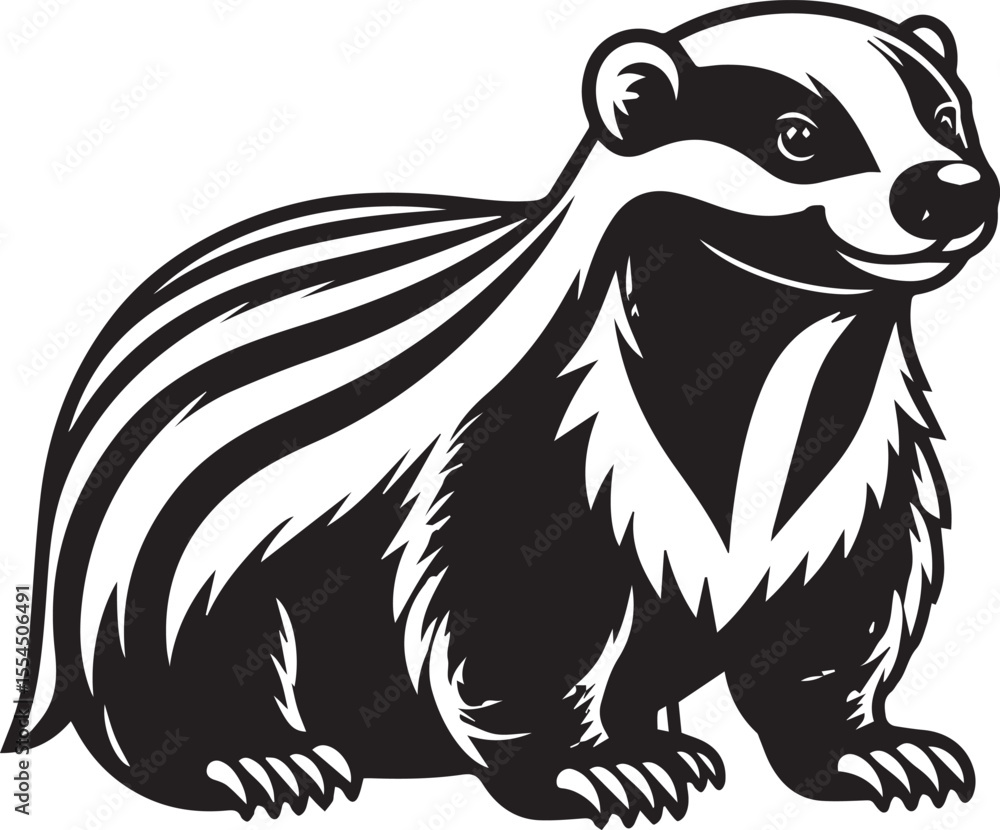 Obraz premium Honey Badger Vector in black and white 