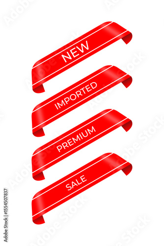 Red Ribbon Sale Labels Vector Tags for E-commerce Products and Promotion Vector Illustration