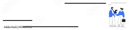 Two professionals, one holding a briefcase, shake hands signifying partnership and trust. Ideal for collaboration, teamwork, negotiation, partnership, trust professionalism and contract. Simple
