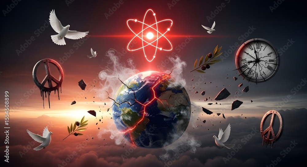 Naklejka premium Abstract Symbolic Illustration Conveying the Social Message of Harm from Nuclear Weapons