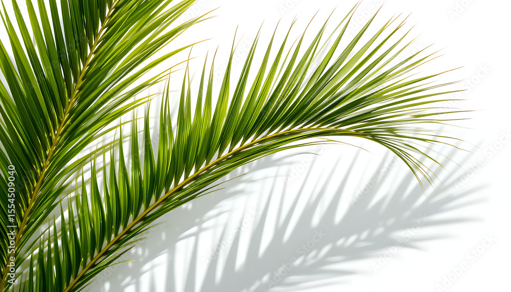 Obraz premium Close-up of palm fronds with sharp sunlight casting shadows, highlighting the leaf texture, 4K and HD image