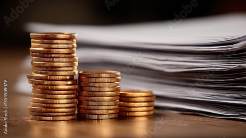 Wallpaper Mural Milestone achievement in collaboration rewarding success with stacks of coins office environment close-up view Torontodigital.ca