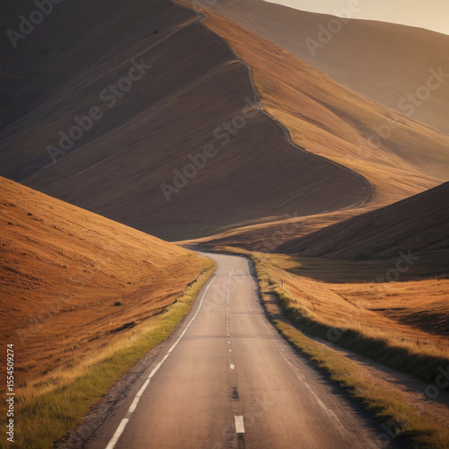 country rode through mountains warm colors