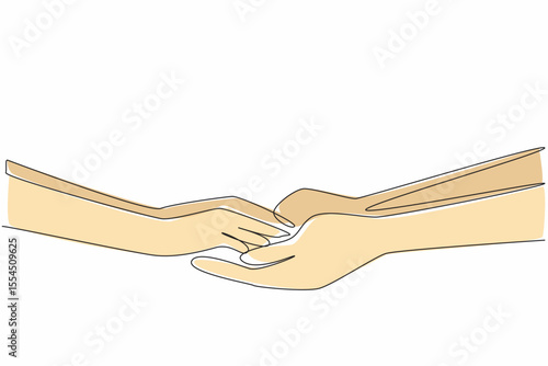 Single continuous line drawing hand of man holding hand of woman. Promise to return from state duty. Erase sadness. Commitment. Encouragement. National Honesty Day. One line design vector illustration