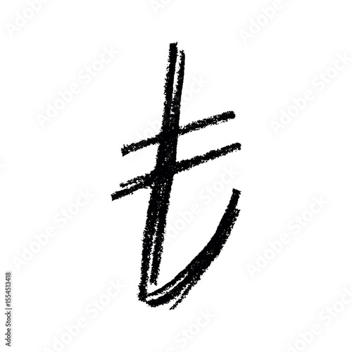 Hand drawn turkish lira currency symbol. Brush stroke doodle. Single element for design