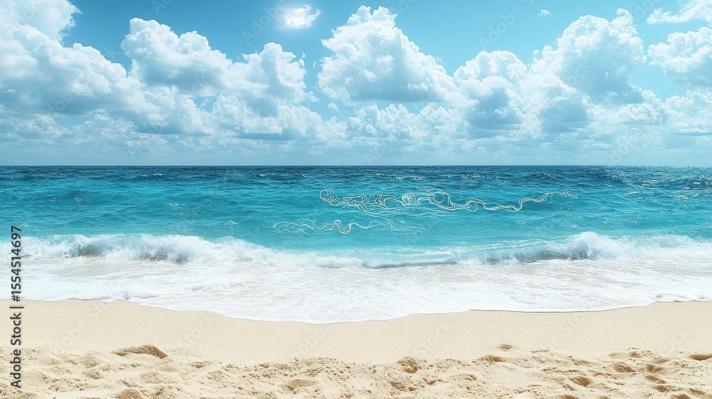 Obraz premium Turquoise Ocean With Waves and Clouds Background in The Beautiful Sunny Day