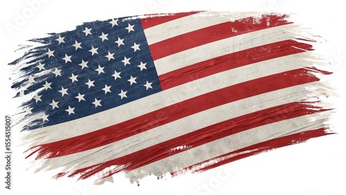 Photo of grunge style american flag with textured brush stroke effect isolated on white background