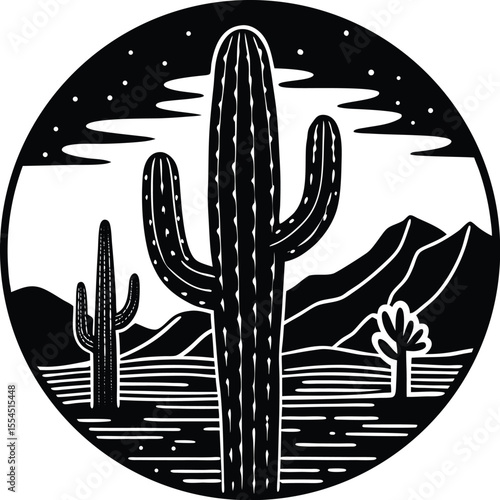 Silhouette of a cactus in desert