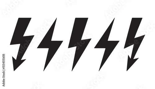 Set of Lightning Bolt Icons – Black Electric Power Symbols