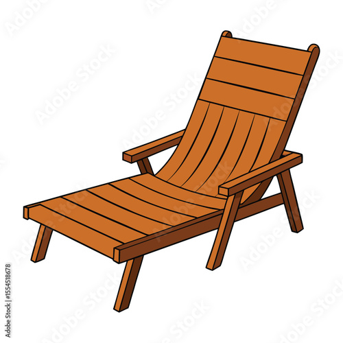 A classic wooden reclining chair with a slatted back and seat, armrests, and adjustable angles for comfort, perfect for patios, porches, or garden relaxation.

