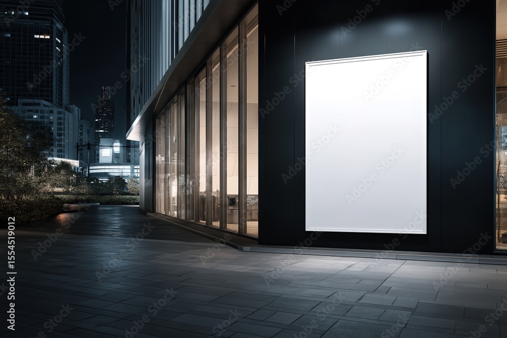 A blank billboard display model in the side view of a shop window, with space for text and image replication A blank billboard display model in the side view of a shop window, with space for text and image replication