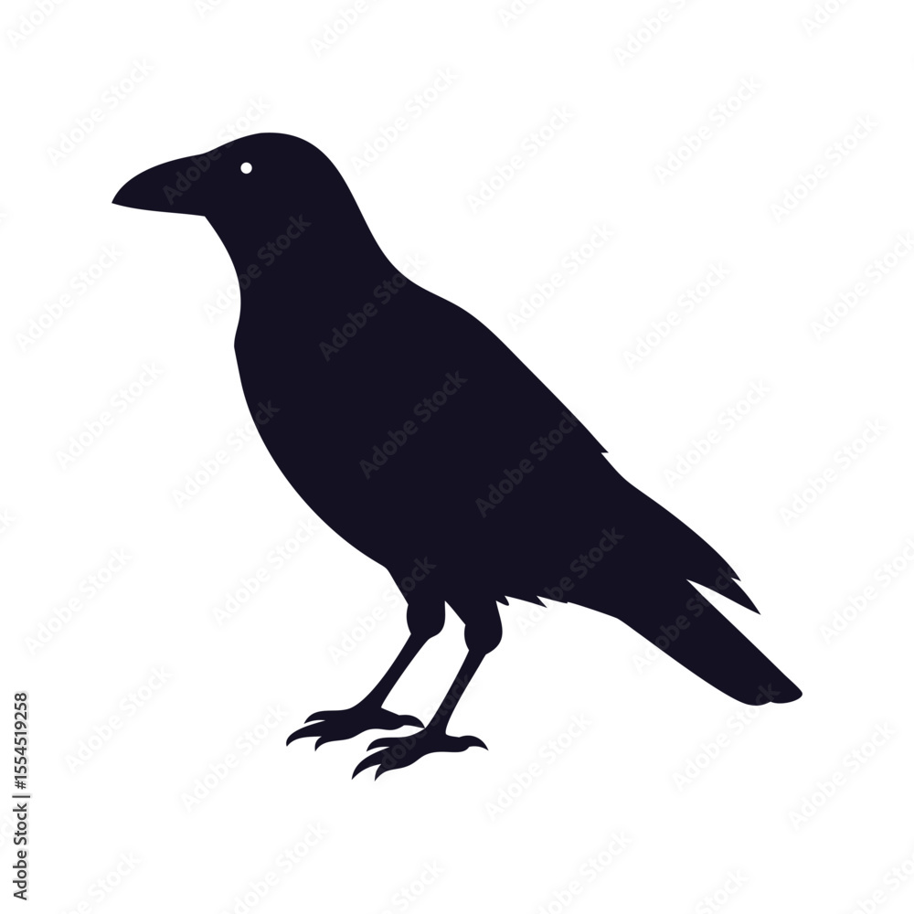 Standing crow silhouette, simple vector bird icon. Standing crow silhouette, simple vector bird icon.
