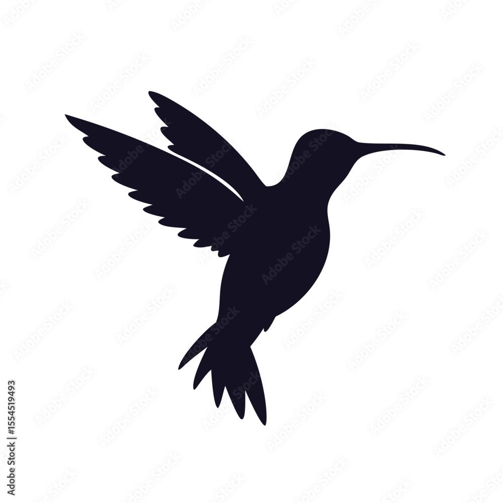 Fototapeta premium Flying hummingbird silhouette vector icon.