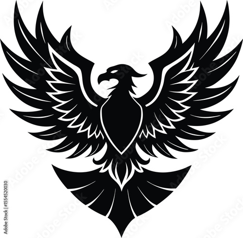 Silhouette of a rising phoenix emblem