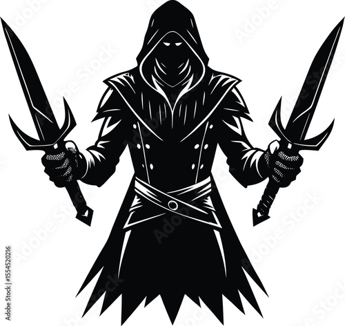 Silhouette of a rogue holding daggers
