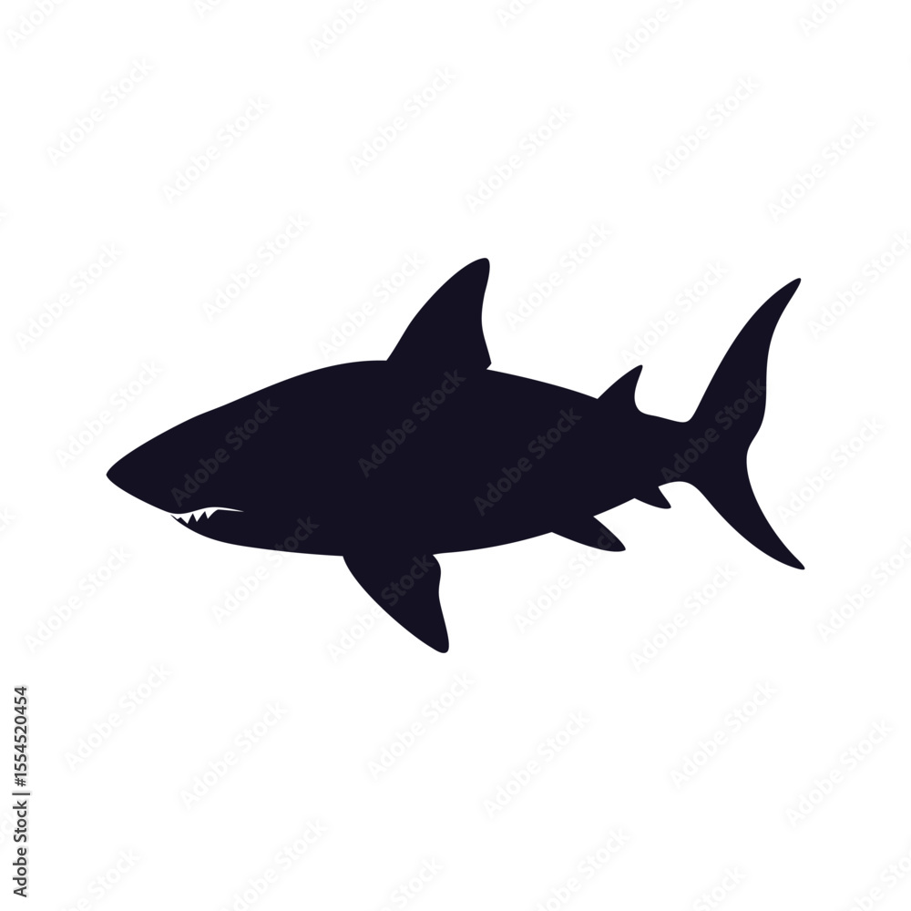 Obraz premium Swimming Shark Silhouette Vector Ocean Predator Icon.