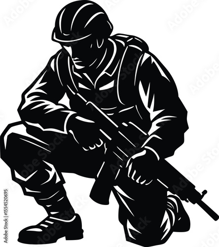Silhouette of a soldier in crouch position