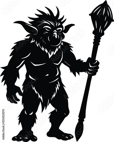 Silhouette of a troll with club