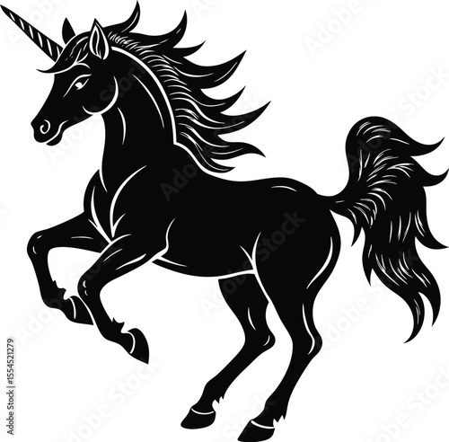 Silhouette of a unicorn galloping