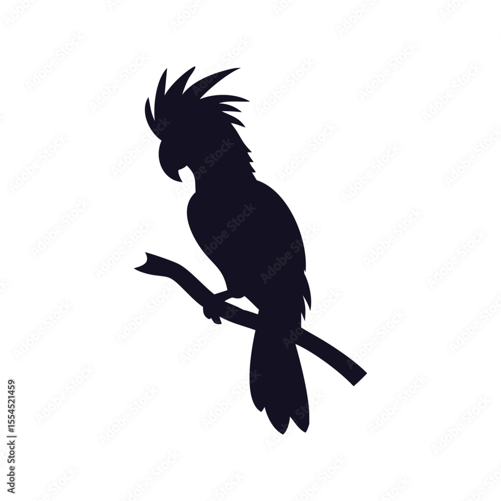 Fototapeta premium Cockatoo Parrot Perching on Branch Silhouette Icon.