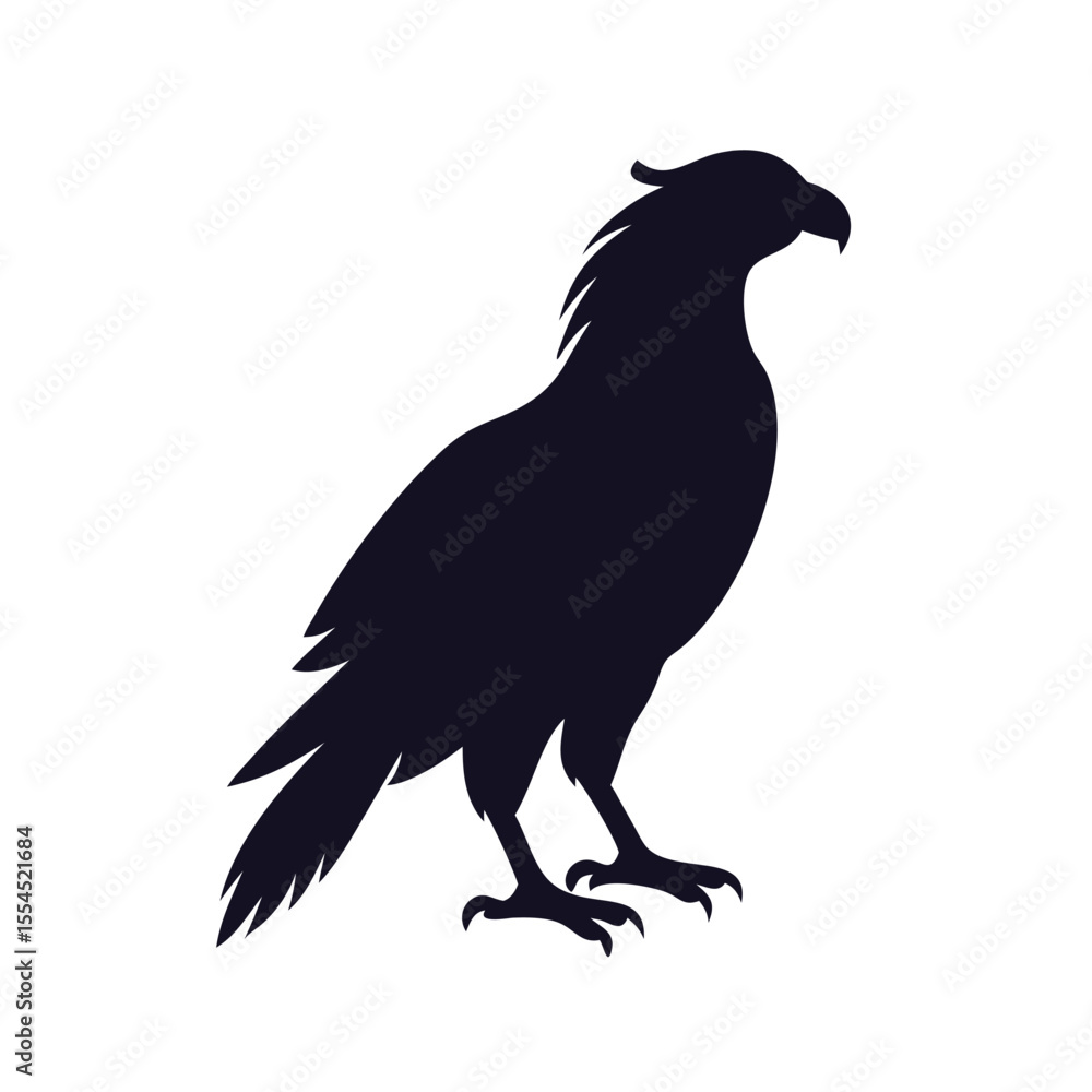 Fototapeta premium Fantasy Griffin or Harpy Eagle Silhouette Vector Icon.