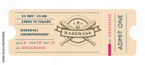A beautiful Vintage Baseball Ticket Graphic Design showcasing a rich sports history