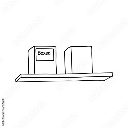 supermarket shelf with boxed goods  in aisle display