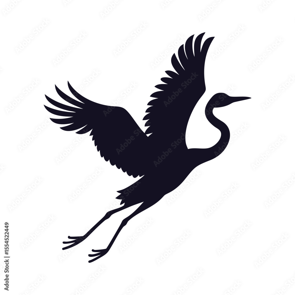 Naklejka premium Flying Crane Bird Silhouette Icon Vector Graphic.