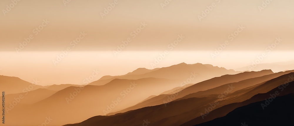 Naklejka premium Misty layered mountains in monochrome light