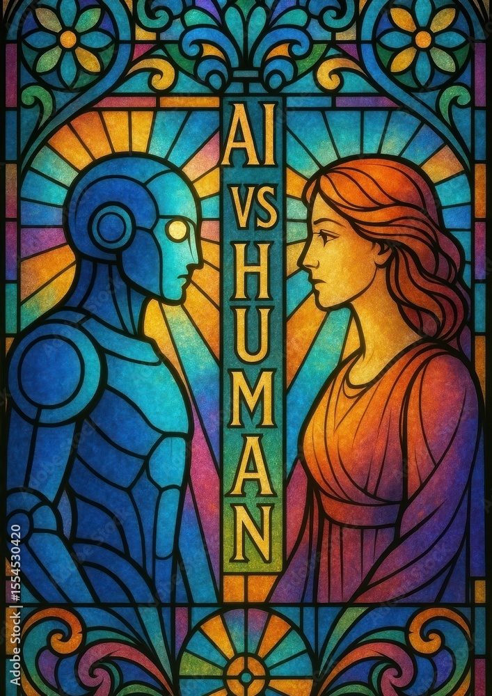 Stained glass AI versus human. Stained glass AI versus human.