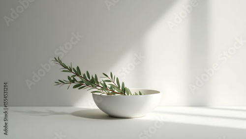 Wallpaper Mural Product Stage White ceramic with forest sprig across a spotlight line on gray,  (3) Torontodigital.ca