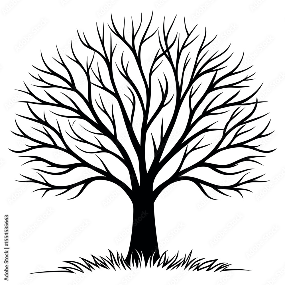 Obraz premium Black Silhouette Bare Tree Winter Branches Grass winter tree