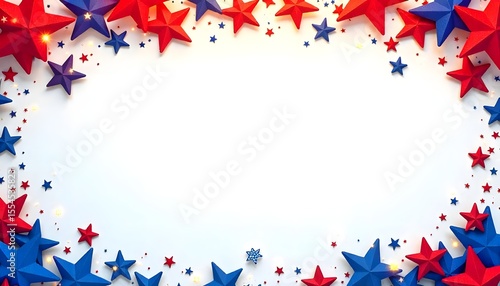 4th July background Red and Blue Stars Border on White Background - Patriotic Design