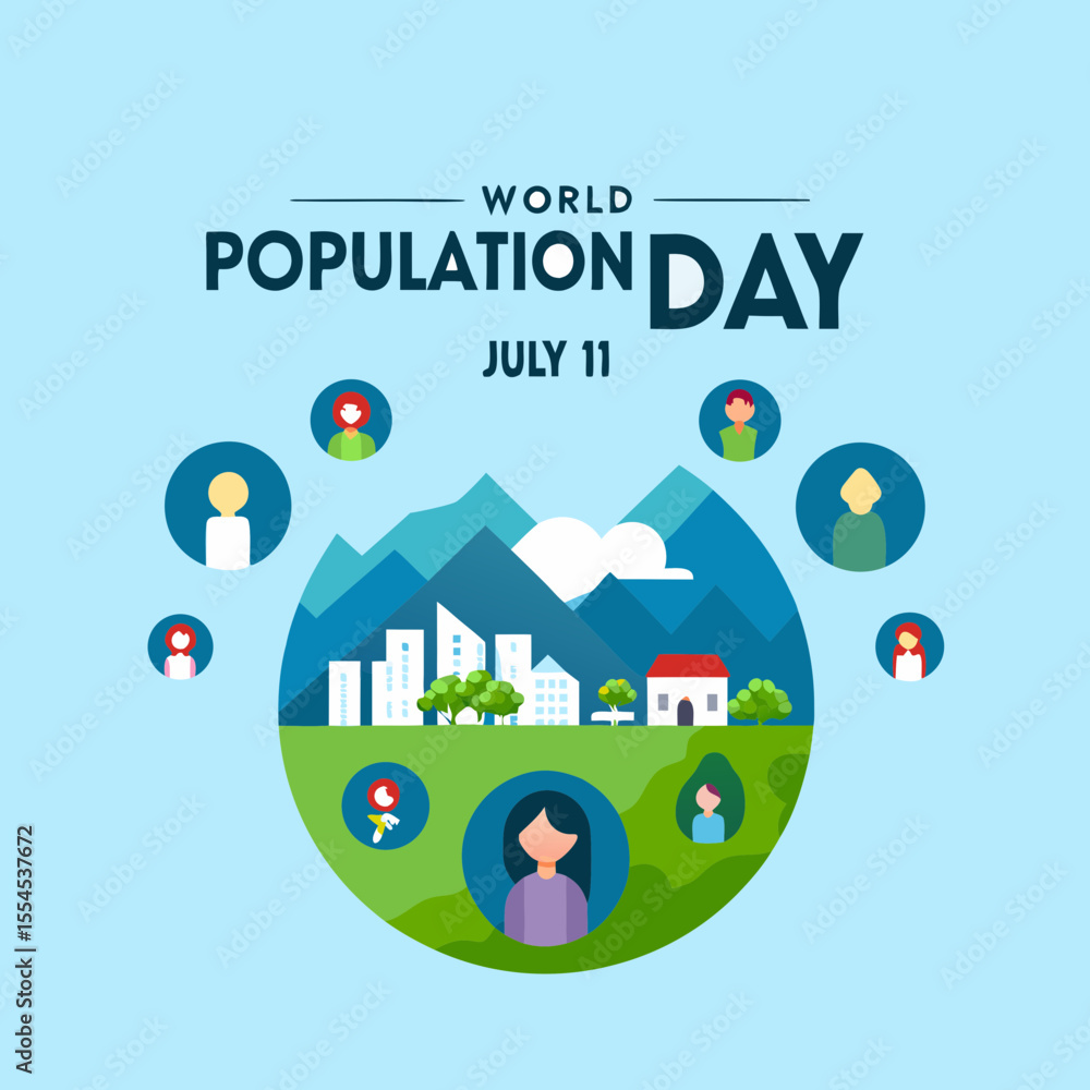 Fototapeta premium Creative World Population Day Poster Vector Illustration | Awareness Design for Global Population, Sustainability, and Human Rights