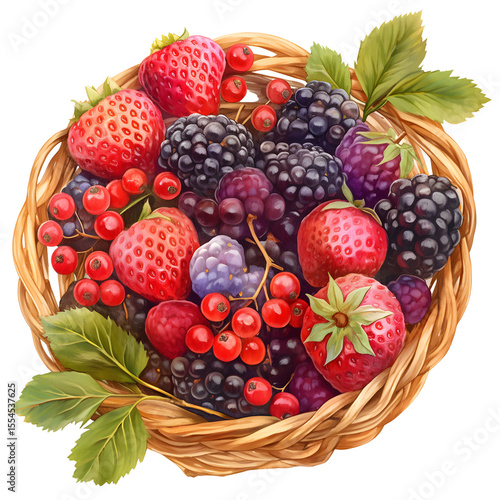 Wallpaper Mural Fresh mixed berries in a woven basket with green leaves   Torontodigital.ca