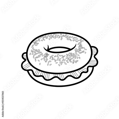 A black and white bagel illustration vector style coloring page