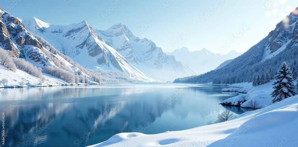 custom made wallpaper toronto digitalFrosty landscape with snow-capped mountains and icy lake, cold weather, icy lake, snowy mountains
