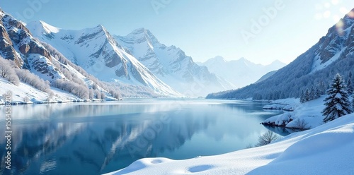Wallpaper Mural Frosty landscape with snow-capped mountains and icy lake, cold weather, icy lake, snowy mountains Torontodigital.ca