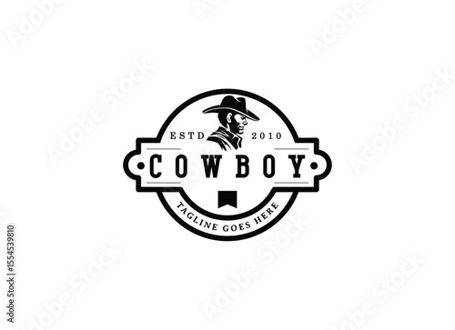 Vintage Cowboy Logo Design. Classic Vintage Western Country Wild West label logo design
