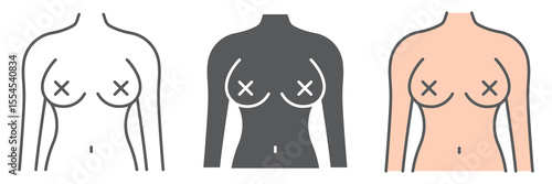 Radical feminism icon collection, female breast and sexism, naked woman sign vector set graphics, editable stroke linear icon, eps 10