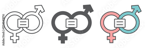 Gender equality icon collection, sexism and feminism, equal rights sign vector set graphics, editable stroke linear icon, eps 10