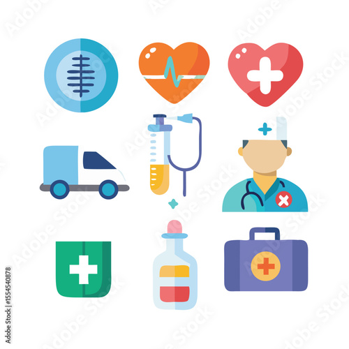 Modern Healthcare & Medical Vector Icon Set, Colorful Symbols Including Stethoscope, DNA, Ambulance, Pill, and Doctor Icons for UI, Hospitals, and Apps