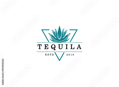 Vector illustration of Mexican Blue Agave Plant for Tequila Drink Vintage Label Logo Design.