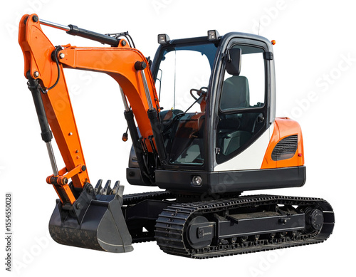  Compact Mini Track Excavator in Working Position, isolated on transparent background