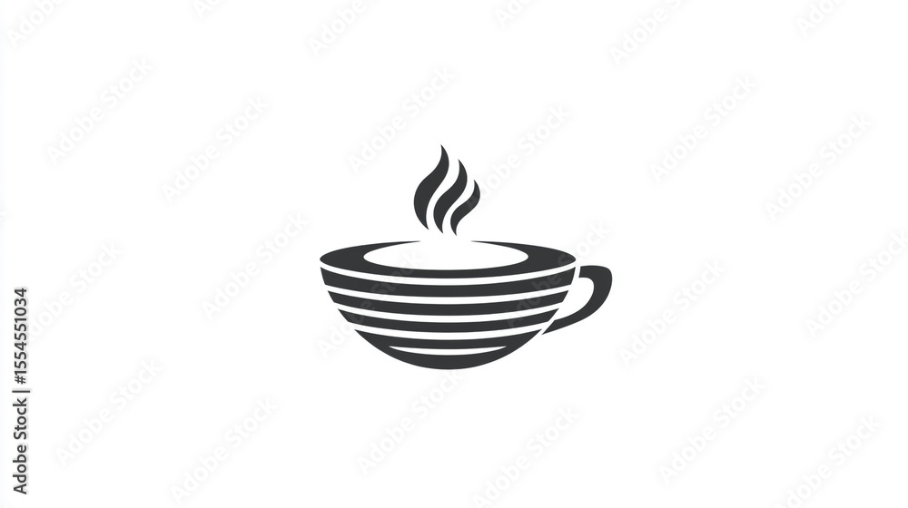Stylized tea cup icon with handle and subtle steam curls, flat design, monochrome outline, modern and clear Stylized tea cup icon with handle and subtle steam curls, flat design, monochrome outline, modern and clear