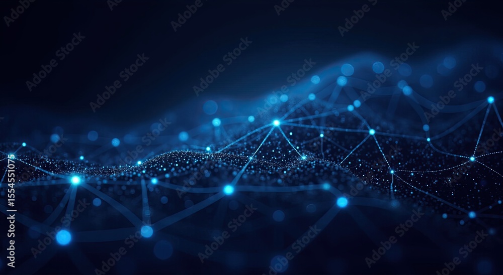 Obraz premium Abstract network of interconnected glowing blue nodes and lines suggests digital connectivity.