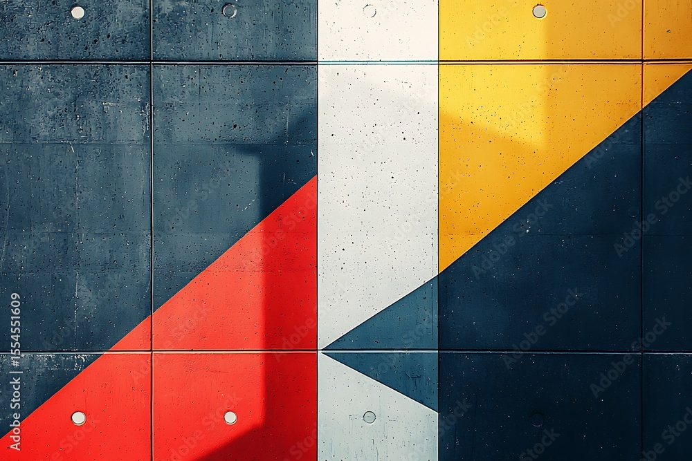 Naklejka premium Abstract geometric wall art with colorful triangle design, modern architecture and street art style