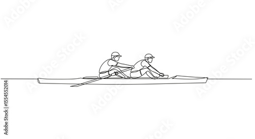 Two men rowing in a boat