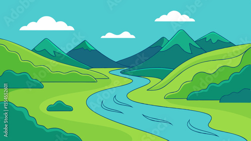 River Valley Nature Vector Illustration