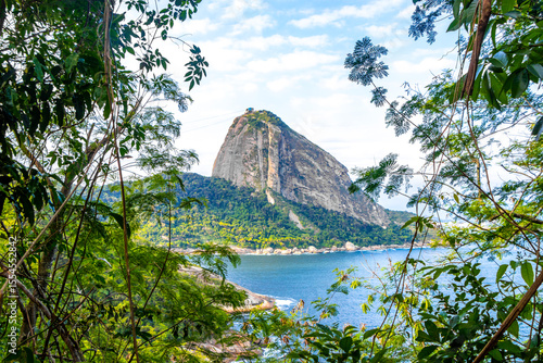 Sugarloaf mountain and sea nature panorama Rio de Janeiro Brazil.
